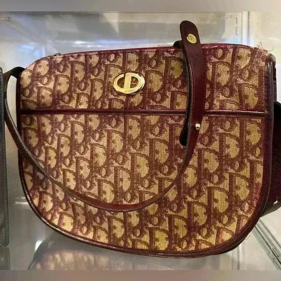 FLASH SALE!!! Vintage Christian Dior Satchel Minor Spot on Front, Burgundy/Tan - Picture 1 of 10